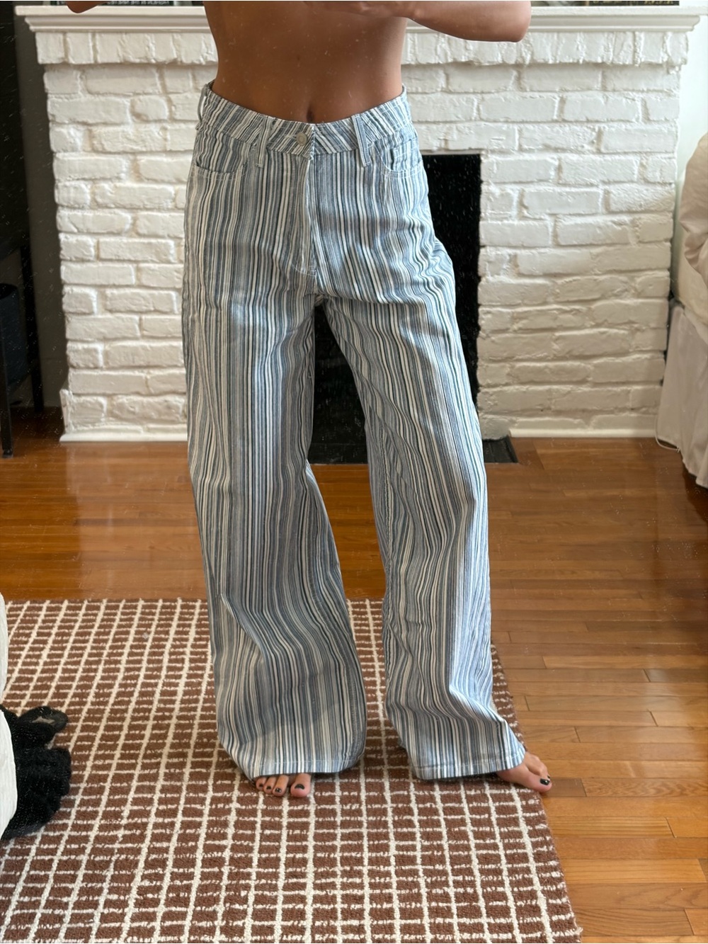 Striped Wide-Leg Pants in Light Blue and White